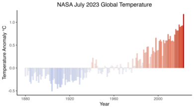 Julio de 2023 es el mes más caluroso del que se tiene registro, no hay otro más caliente en más de 140 años documentados por la NASA